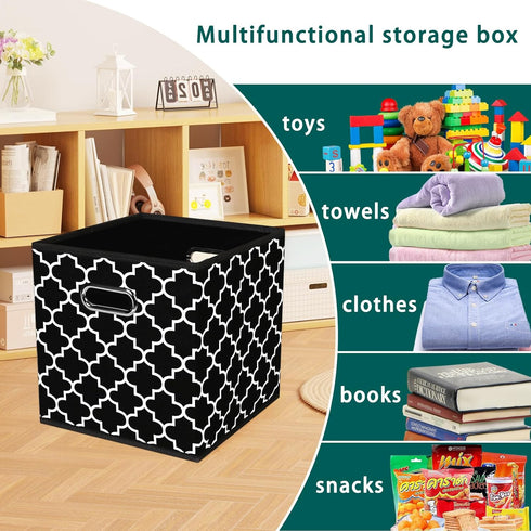 Set of 3 Black Foldable Storage Cubes Bins, Fabric Organizer Baskets with Dual Handles for Home Organizer (Black Light)