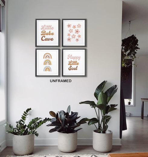 4pcs 8x10 Inches Little Babe Cave Happy Little Soul Boho Nursery Poster Prints for Kids Baby Girls Room Playroom