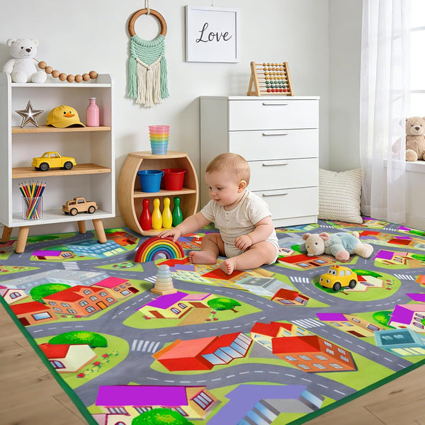 JinKune Large Kids Carpet Play Mat Rug for Playroom, 48'' x 72' Car