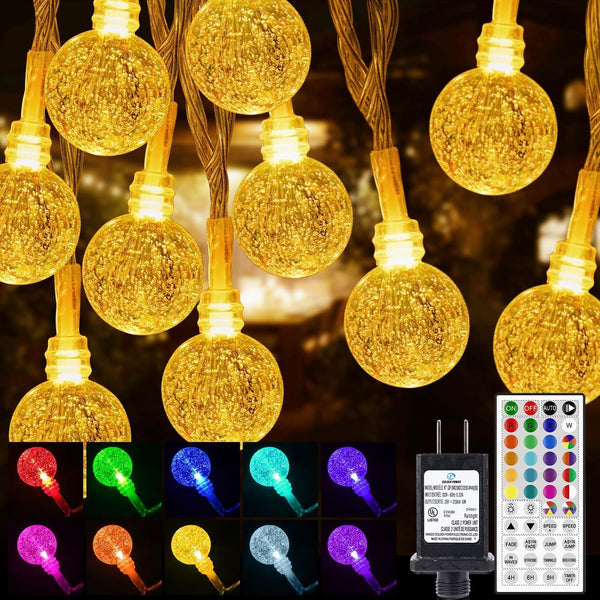 Color Changing String Lights Plug in, 33ft 60LED Connectable Crystal Globe String