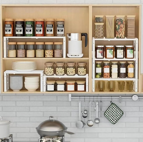 Shelves.Easy-to-Install2Packs/White,Large Expandable Spice Rack Organizion for Kitchen Cabinet, Seasoning,Bathroom