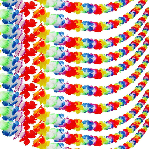 Aneco 10 Pack Hawaiian Tropical Jumbo Lei Garland - Multicolored Hibiscus Flower for Party Decorations, 10 Feet