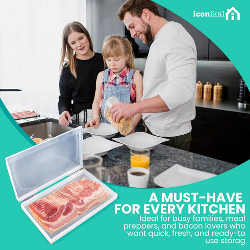 1-lb 11x6.5-Inch Iconikal Bacon Saver Deli Meat Storage Container Capacity Snap-Tight Clear Lid Dishwasher Safe