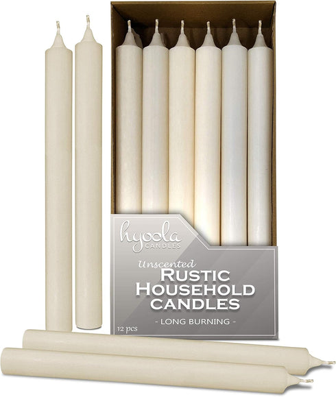 Hyoola 10 Inch Dinner Candles, 12 Pack, Wool White Tall Unscented Rustic Long Burning Candle Sticks