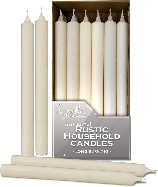 Hyoola 10 Inch Dinner Candles, 12 Pack, Wool White Tall Unscented Rustic Long Burning Candle Sticks