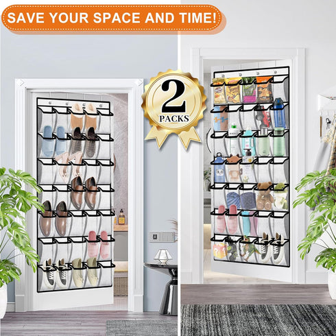Aheroi 2 Pack 35 40 lbs, Pockets Over Door Shoe Organizer, White, Holds Up to Mesh Pockets, Foldable, Hanging Shoe Rack
