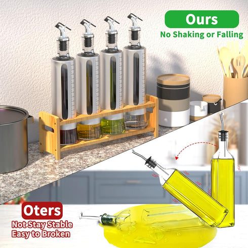 4 Pack 17oz/500 ml Set SINYWAY Oil Dispenser Bottle, Glass Olive Oil Dispenser Bottle with Shelf, Oil and Vinegar