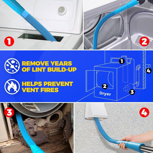 Holikme Dryer Vent Cleaner Kit, Dryer Cleaning Tool with Brush, Omnidirectional Blue Lint Vacuum Attachment