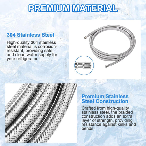 2 FT Stainless Steel Braided Ice Maker Connector, Universal Flexible Water Supply Hose with 1/4" Compression Fitting