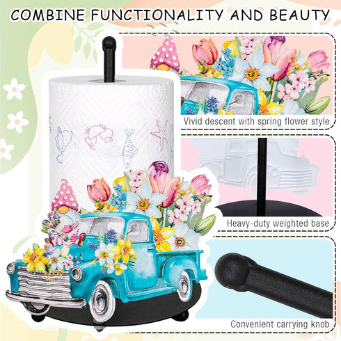 Countertop FYSUIMU Spring Flower Paper Towel Holder Tulip Floral Truck Gnome Paper Holder Stand Black Metal Tissue