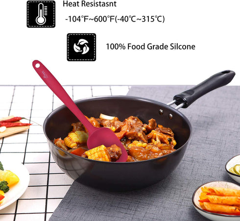 HOTEC Heat Resistant Silicone Rubber Spatula Set - 600? BPA-Free Kitchen Cooking Spatulas, Red Set of 5