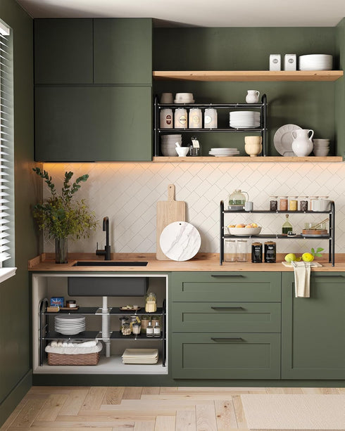 2 8 NETEL Under Sink Organizers and Storage, Tier Expandable Under Cabinet Organizer Shelf with Removable