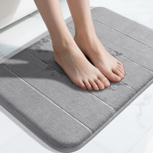 Yimobra Memory Foam Bath Mat, Super Soft Absorbent Non Slip Bathroom Rug 24x17 Inch, Gray