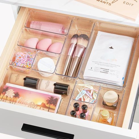 Vtopmart 25 PCS Clear Plastic Drawer Organizers Set - 4-Size Versatile Storage Bins for Bathroom, Vanity, Makeup,