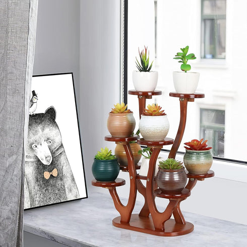 9 Tiers Small Windowsill Plant Shelf Indoor,Bamboo Succulent Plant Stand for Desk,Multi-Layered Tabletop Plant Holder