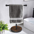 Hand Towel Holder Stand, Matte Black T-Shape Free Standing Holder for Bathroom, Heavy Base, 15” Height Wood Countertop