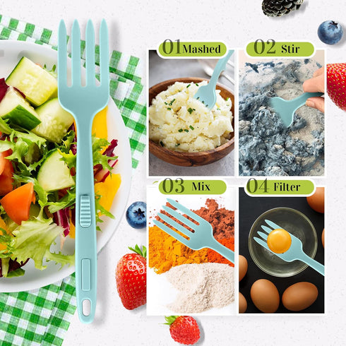 10 in 1 Silicone Flexible Fork, 11 Inch Cooking Tools, Heat Resistant for Mixing, Mashing, Baking, Lake Blue