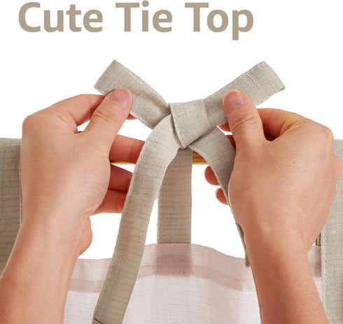 jinchan 24 Inch Set 2 Linen Tie Top Curtains Length Farmhouse Cafe Curtains of for Bedroom Bathroom Rustic Small
