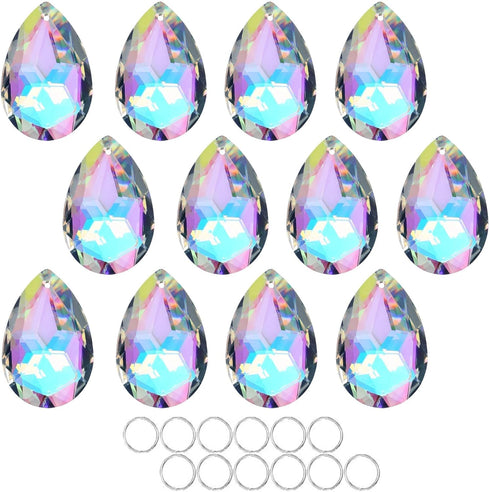 HDCRYSTALGIFTS 12 Pieces 50mm Crystal Prisms Chandelier Colorful Bauhinia Ornament Pendants Rainbow
