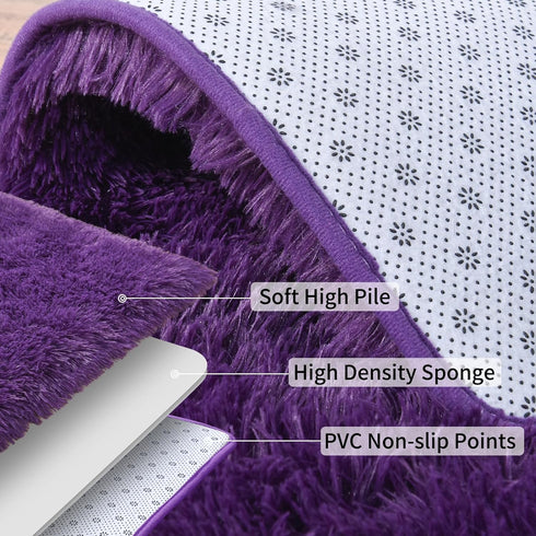 Soft Runner Rugs for Bedroom Hallways, 2x6 Purple Fluffy Shag Non-Slip Area Rug for Living Room