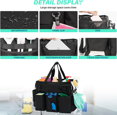 Large Capacity Wearable Cleaning Caddy Bag for Organizing Cleaning Supplies, Tote Bag for Housekeepers