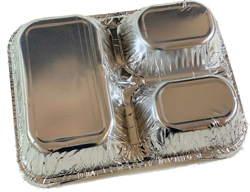 Disposable Aluminum Foil Tray with Paper Board Lids, Pack of 20 Sets, 3 Compartment Foil Pan