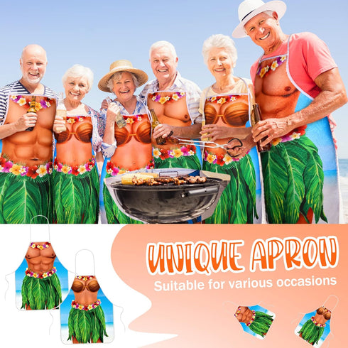 Hillban 2 Pack Funny Creative Cooking Couples Apron with Adjustable Waist Ties Muscle Man Bikini Girl