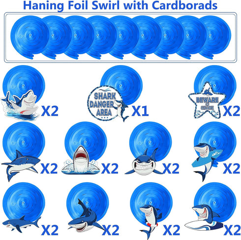Censen 30 Pieces Shark Hanging Swirls Decorations, Shark Party Supplies for Sea Theme Baby Shower & Birthday