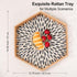 14.5"12.8") Hexagon Rattan Tray with Mother of Pearl Inlay, Rattan Serving Tray for Coffee, Bread, Fruits, Snacks