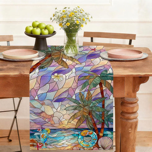 Beach Palm Trees Table Runner,Dining Decor for Kitchen Coffee Table Family Dinners
