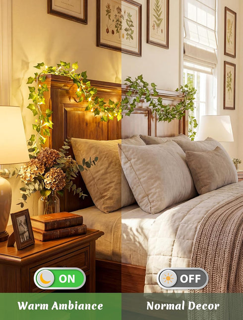 Lights,23ft in,73 Vines with Fairy Ivy Leaf Lights Plug LED Lighted Fake Garland with Remote Indoor Outdoor