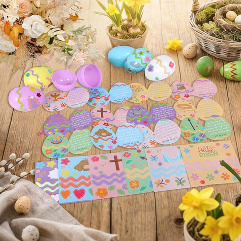 EIHFHIE 12 Pcs Resurrection Eggs with Matching Religious Easter Story Cards,Christian Empty Eggs for Easter Decorations