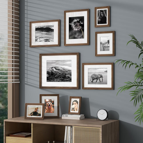 5x7 4x6, Picture Frame with Mat Adaptable Display Size for Natural Black Walnut Wood Frame, HD Tempered Glass, Mortise