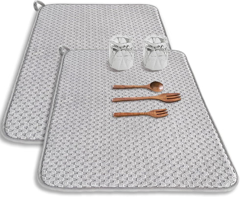 2 Pack Microfiber Dish Drying Mat 24*17 inch, Absorbent Dish Drainer for Kitchen Counter, Sinks, Draining Racks (Gray)
