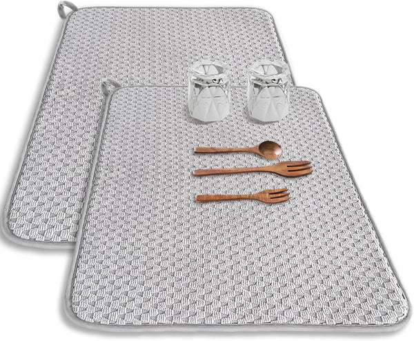 2 Pack Microfiber Dish Drying Mat 24*17 inch, Absorbent Dish Drainer for Kitchen Counter, Sinks, Draining Racks (Gray)