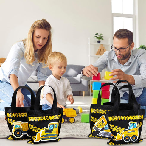 Photect 24 Pieces Construction Party Favors Bags, Non Woven Tote Bags for Birthday Party Supplies, Truck Treat Bags