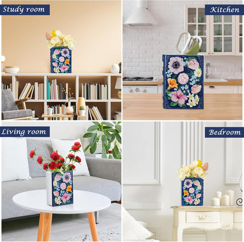Uiifan Book Shaped Small Flower Vase Decorative Ceramic Vases Cute Home Decor for Bookshelf Dining Table Desk Office