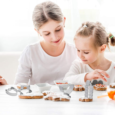 Hanukkah Fun Stainless Steel Cookie Cutters Set of 5 - Chanukah Story Shapes: Menorah, Dreidel, Candle, Maccabee