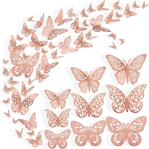 36 Pcs Butterfly Wall Decor, 3 Styles 3 Sizes 3D Rose Gold