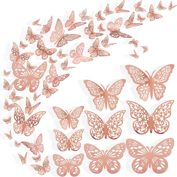 36 Pcs Butterfly Wall Decor, 3 Styles 3 Sizes 3D Rose Gold