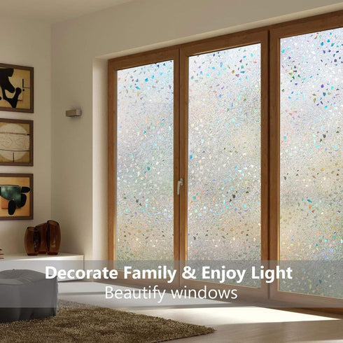 LEMON CLOUD 3D Rubble Design Decorative Window Film, Frosted Glass Static Cling for Glass Door Home (17.5 x 78.7 Inch)