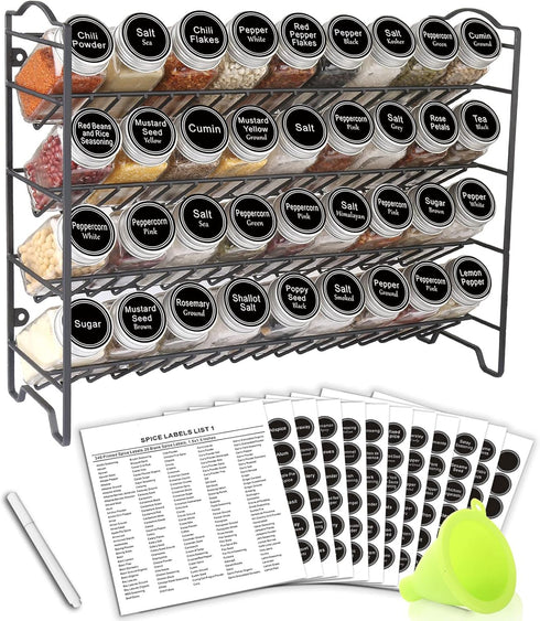 SWOMMOLY Spice Rack Organizer with 36 Empty Square Spice Jars, 396 Spice