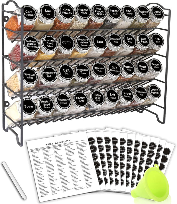 SWOMMOLY Spice Rack Organizer with 36 Empty Square Spice Jars, 396 Spice
