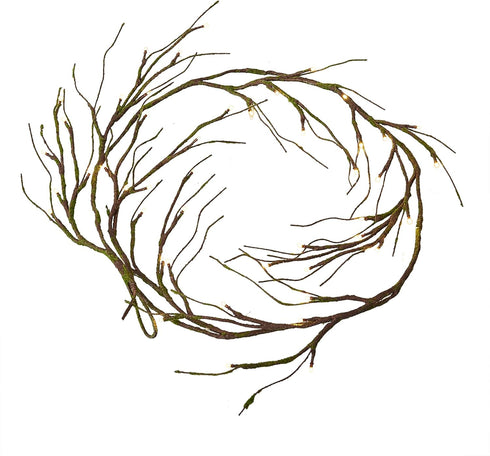 Hairui 6FT Mossy Garland Lights, 48 LED Battery Operated Twig Vine with Timer for Halloween Christmas Party Decoration