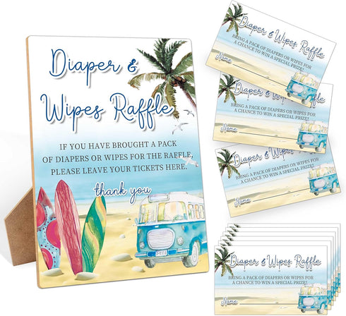 Woukaup Diapers Wipes Raffle, Summer Beach Surf Diaper Raffle Tickets for Baby Shower,