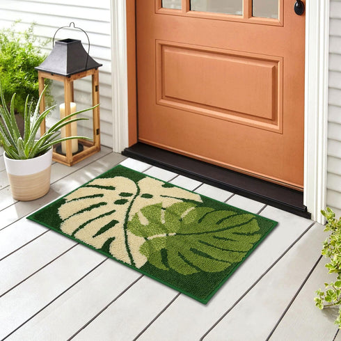 Hi Space Bathroom Rugs 24x16IN, Blue Leaves Bath Mat, Non Slip Microfiber Soft Plush for Bathroom Decor