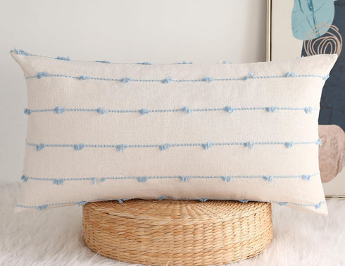 NUYECY Boho Long Lumbar Pillow Covers 14 x 24 Blue,Classic Stripe Pattern