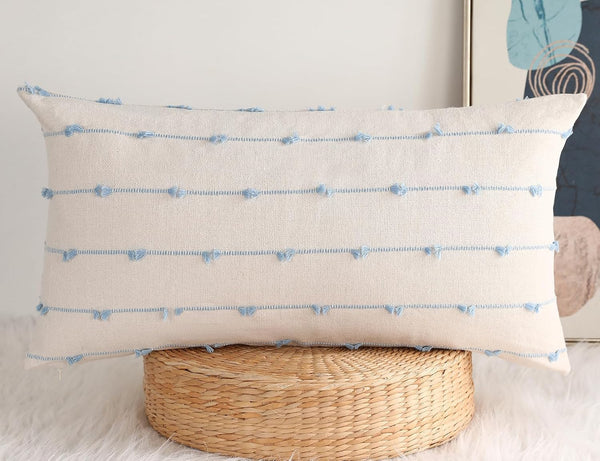 NUYECY Boho Long Lumbar Pillow Covers 14 x 24 Blue,Classic Stripe Pattern