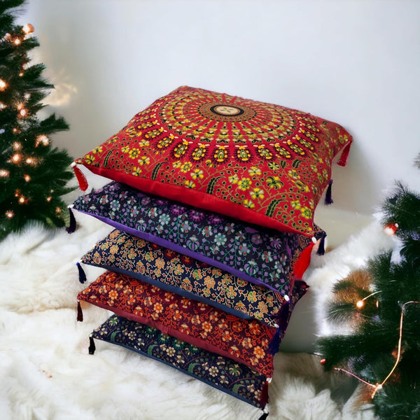 Set of 5 Colorful Boho Throw Pillow Covers (18x18 Inches) – Mandala Decorative Cushions for Sofa, Couch, Bed