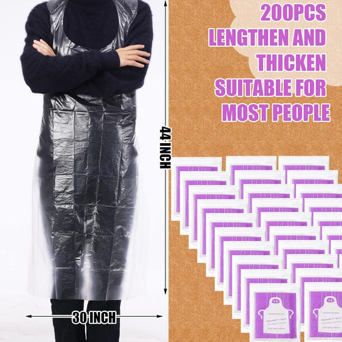 Tarpop 200 Pack Plastic Disposable Aprons 44 x 30 Inch Large Clear Aprons for Cooking Disposable Smocks for Adults Painting Picnic DIY Crafts Birthday Party, Meeting Various Needs